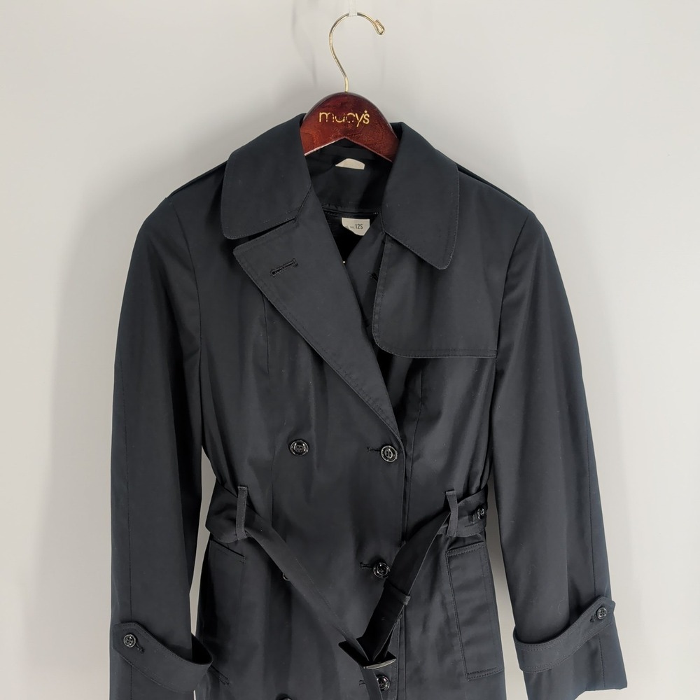 Vintage Retro Double Breasted Notched Lapel Collar Trench Coat Black Size 12 S‎ - Picture 2 of 11
